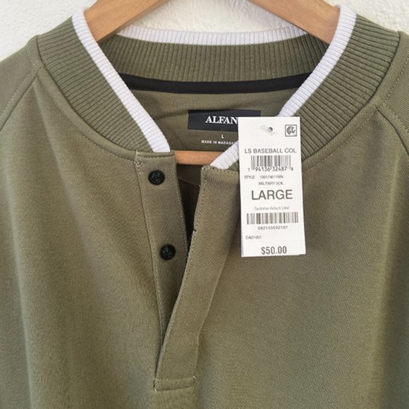 NWT Mens L Olive Button Top Pullover - Picture 2 of 2